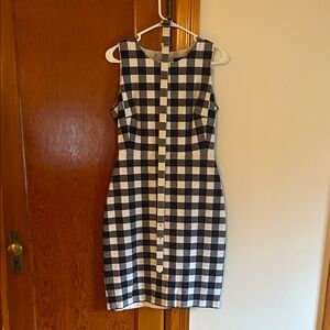 J. Crew Navy and White Plaid Midi Dress